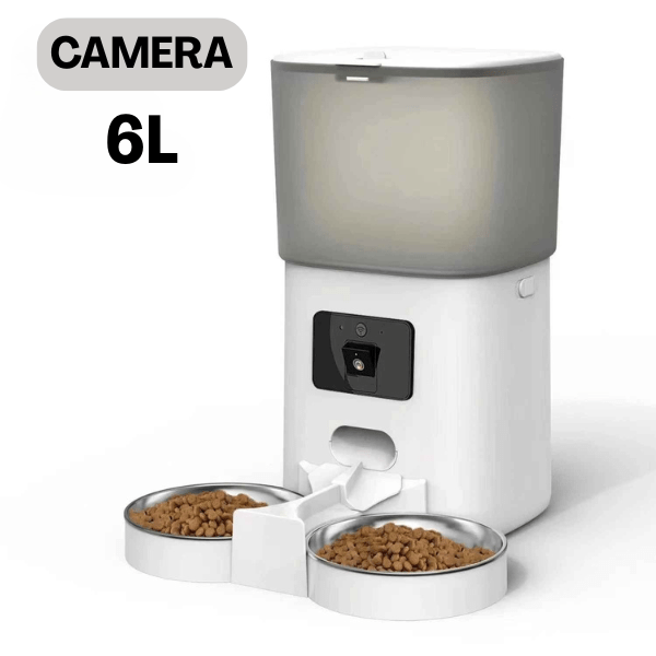 Distributeur automatique de croquettes chat wifi caméra 2 bols inox 6L | TwinBowl Feeder™