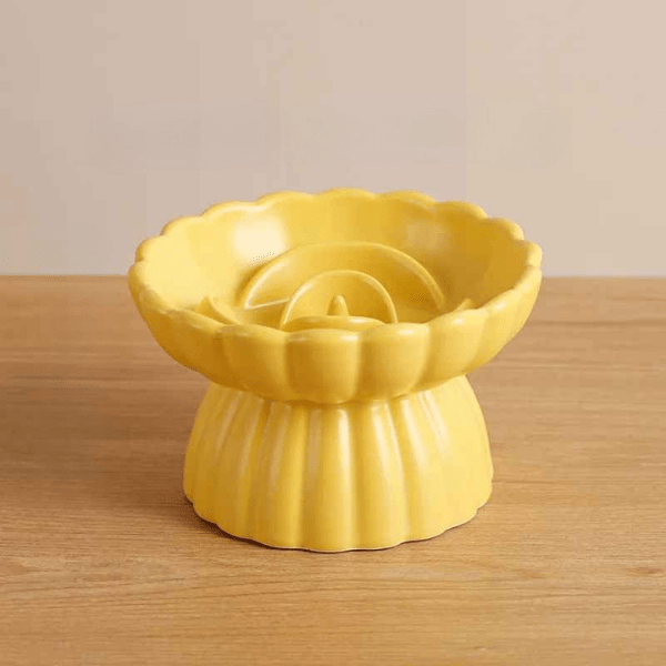 Gamelle anti glouton chaton CéramWhisker™ jaune en céramique durable