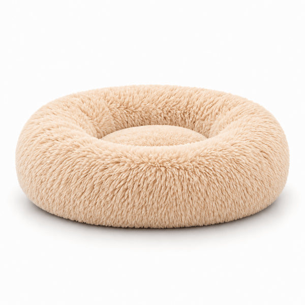 Lit rond pour chat orange clair en fourrure longue chaude et moelleuse