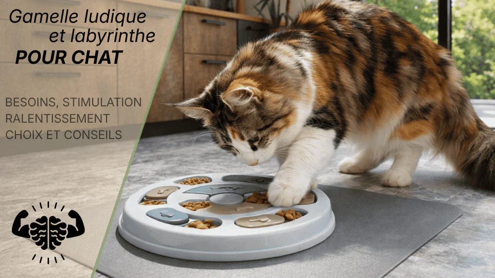 Gamelle ludique et labyrinthe pour chat : stimulation mentale ralentissement et enrichissement