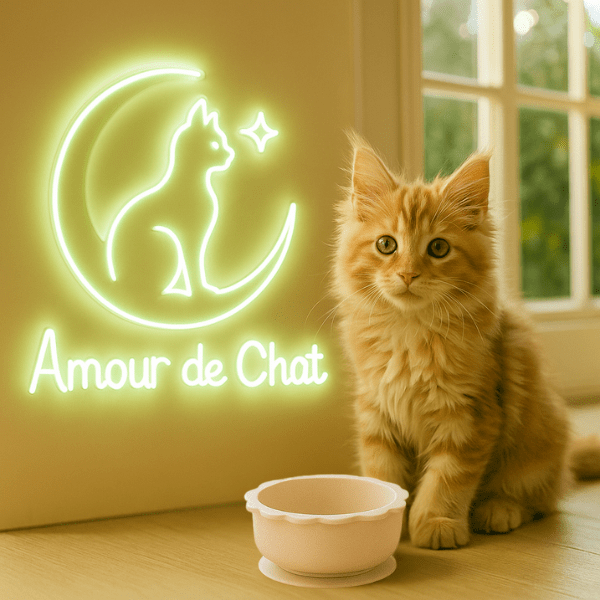 Bol chaton en silicone blanc rond avec chaton maine coon beige et lustre amour de chat - SikBowl™