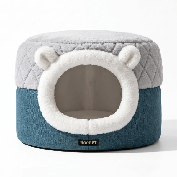Cachette chat 2en1 bleu gris transformable en panier confortable toute saison