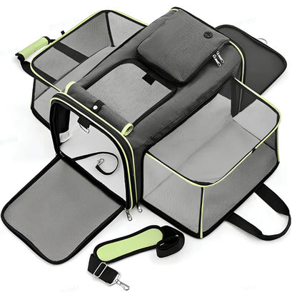 Panier de transport pour chat pliable avec structure souple et fermetures zippées