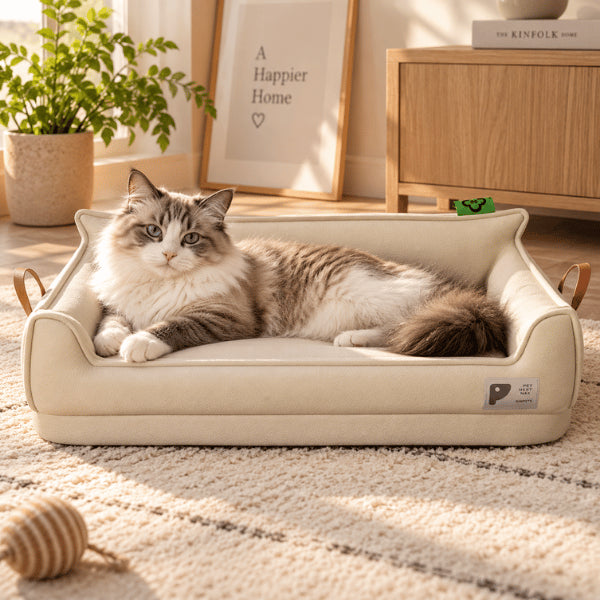 Canapé pour chat à mémoire de forme beige adapté aux grandes morphologies
