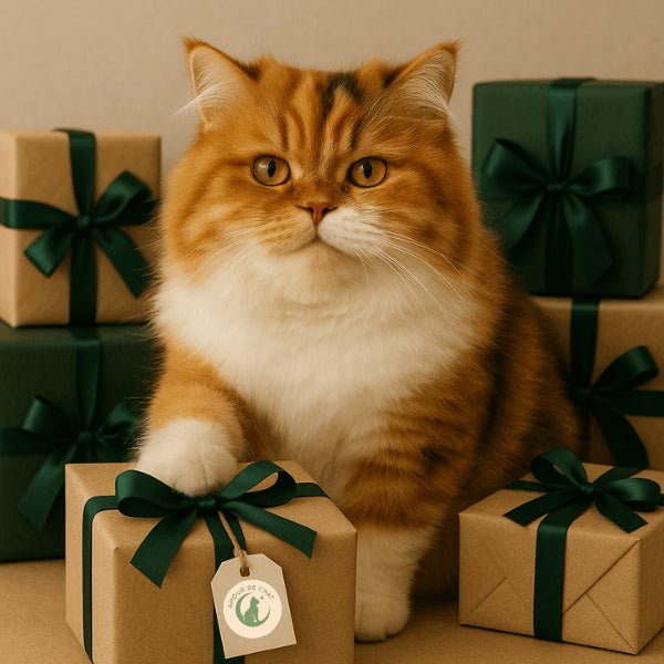 Chat persan content de recevoir cadeau chat bonheur félin Amour de Chat