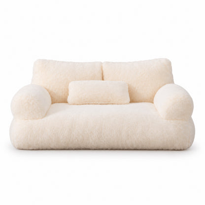 Couchage canapé pour chat blanc crème en peluche douce avec dossier rembourré