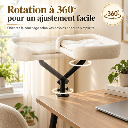 Couchage pour chat de bureau orientable facilement à 360 degrés selon vos besoins