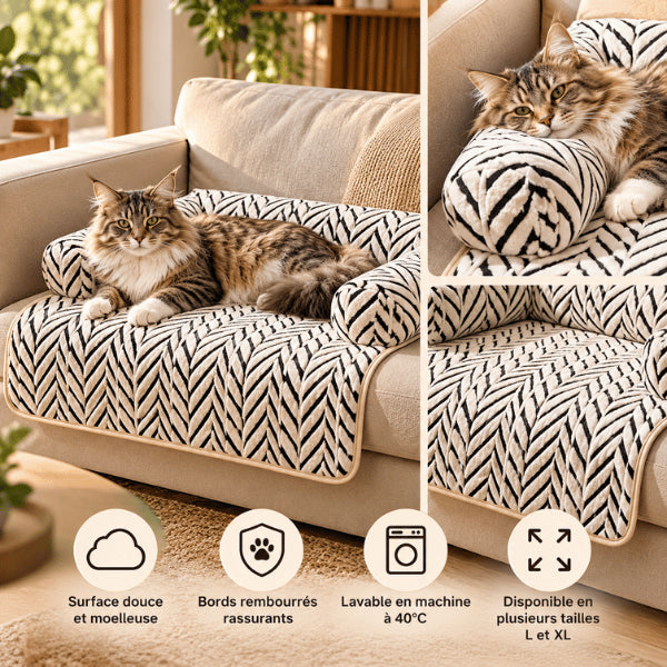Couchage chat protecteur de canapé avec surface douce et bords rembourrés