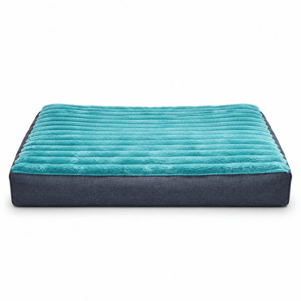 Couchage pour chat turquoise épais avec dessus pelucheux doux et rectangulaire