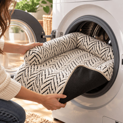Couchage chat zébré lavable en machine avec base antidérapante sécurisante
