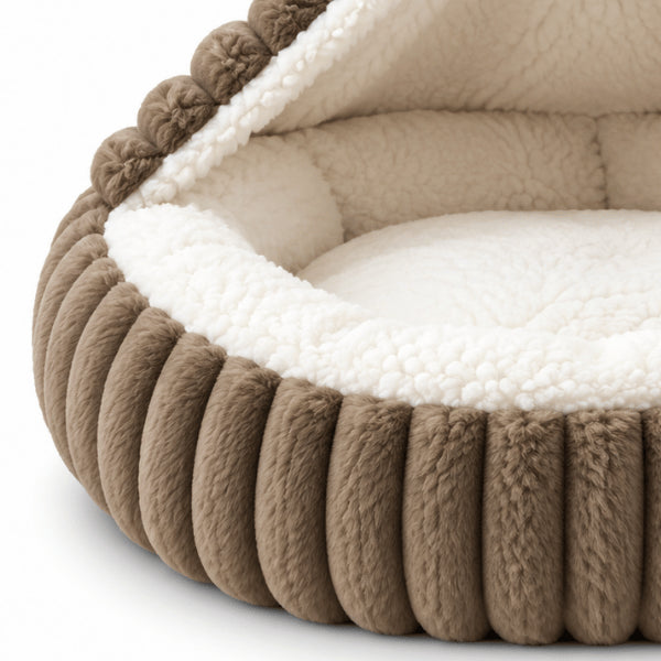 Couchage chaton en peluche côtelée avec intérieur sherpa blanc ultra moelleux