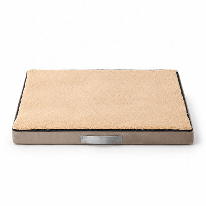 Couchage orthopédique chat beige avec housse douce amovible et poignée pratique