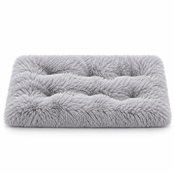 Couchages pour chats gris en peluche longue avec surface profondément rembourrée