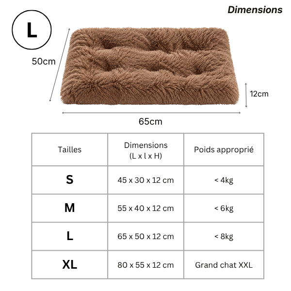 Couchages pour chats grande taille avec dimensions S à XL et épaisseur 12 cm