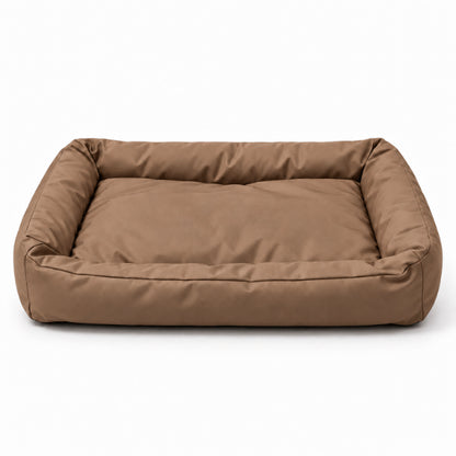 Couffin chat marron imperméable rectangulaire avec rebords rembourrés pour repos confortable