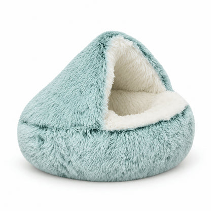 Couffin pour chaton bleu en peluche douillette avec espace intérieur enveloppant