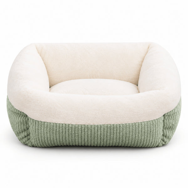 Couffin pour chaton vert carré aux rebords enveloppants et intérieur moelleux