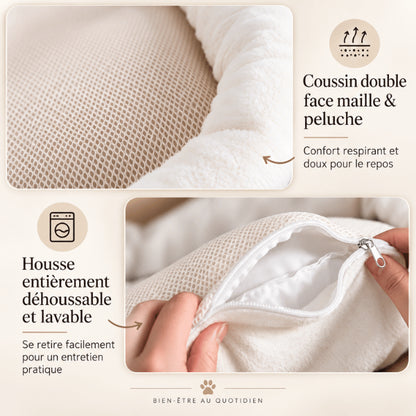 Coussin pour chat double face respirant en maille et peluche déhoussable