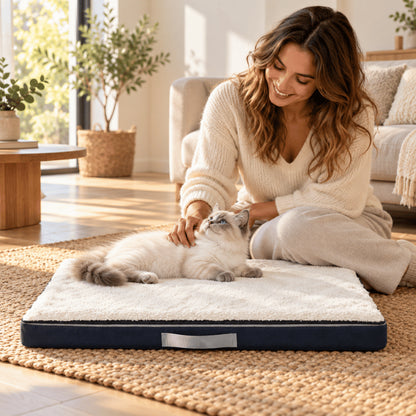 Coussin orthopédique chat blanc offrant soutien moelleux pendant les moments de repos
