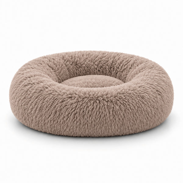 Coussin pour chat marron forme donut en peluche longue douce et enveloppante