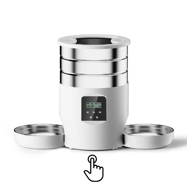 Distributeur automatique croquettes chat bouton programmable 2 chats bols inox blanc FeederWifi™