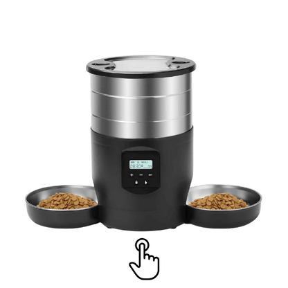 Distributeur automatique croquettes chat bouton programmable 2 chats bols inox noir FeederWifi™