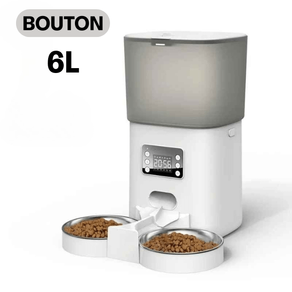 Distributeur automatique de croquettes chat bouton 2 bols inox 6L | TwinBowl Feeder™