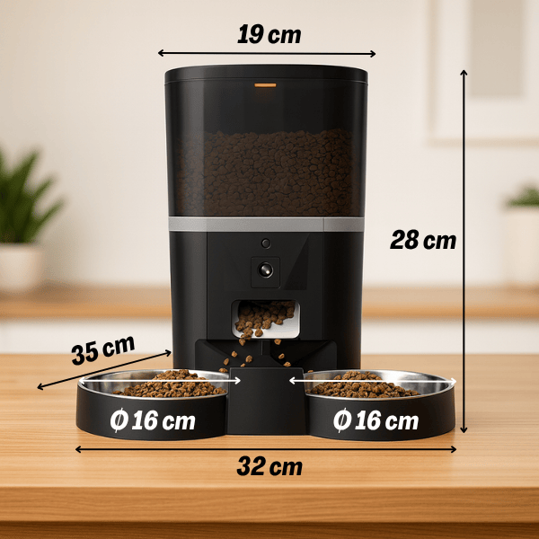 Distributeur croquette chat automatique 2 chats bols inox wifi camera noir 6 L dimensions Station FullControl™