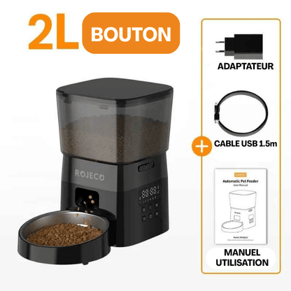 Distributeur croquette chat automatique bol inox bouton noir | MiniFeed™