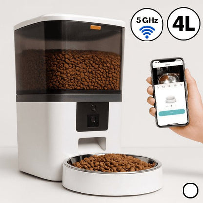 Distributeur croquette chat automatique connecté blanc 4 L 1 bol 5 GHz