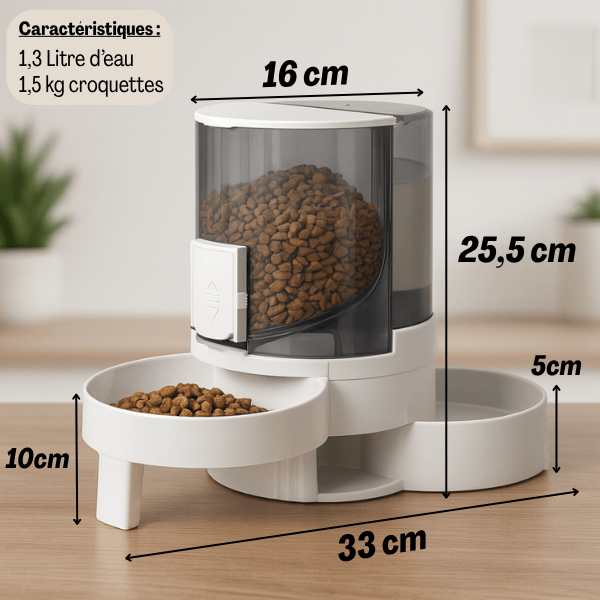 Distributeur croquette chat double bol eau réservoir transparent dimensions 16 x 25,5 x 33 cm Whisker Multifonction™