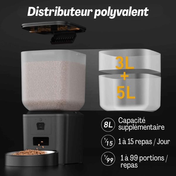 Distributeur croquette chat polyvalent grande autonomie supplémentaire | MegaFeeder Control™ - Amour de Chat