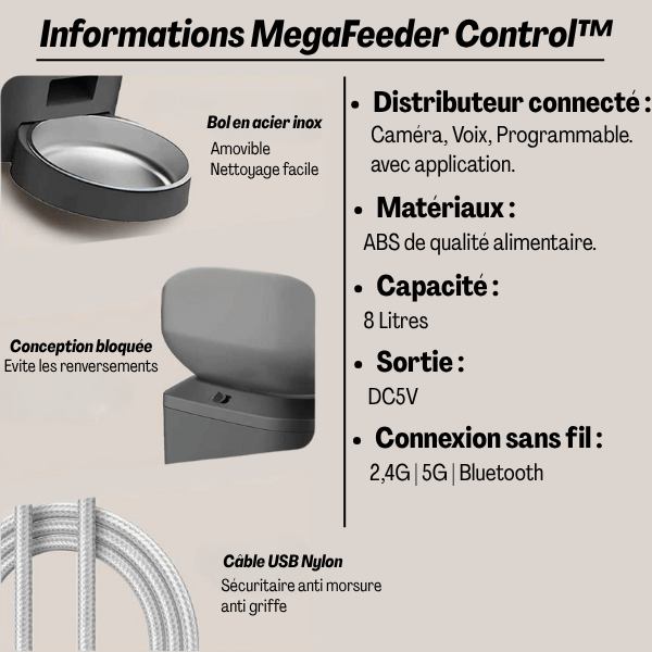 Distributeur croquette chat XXL wifi information produit | MegaFeeder Control™ - Amour de Chat