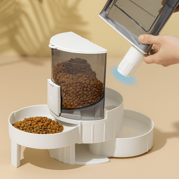 Distributeur croquette et eau chat siphon automatique double bols - Whisker Multifonction™