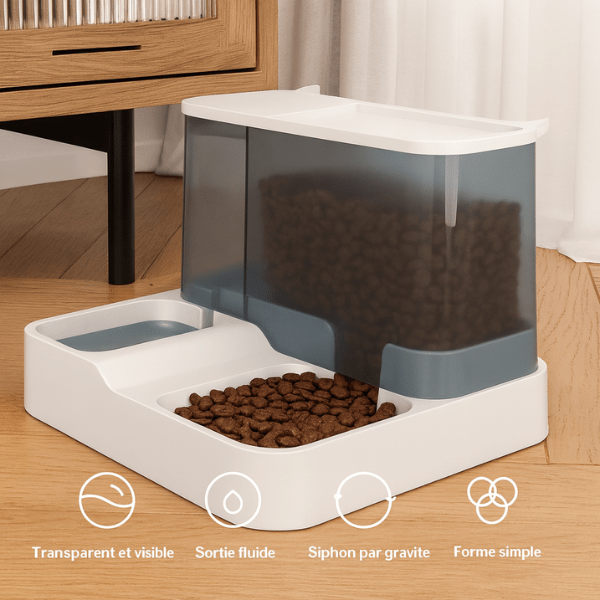 Distributeur croquettes pour chat 2en1 eau croquette compact | PurrCroq™