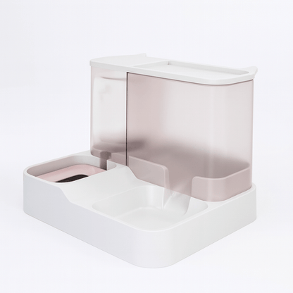 Distributeur croquettes pour chat 2en1 eau croquette compact rose | PurrCroq™