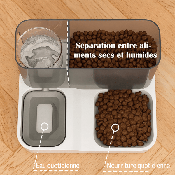 Distributeur croquettes pour chat aliment et eau 2 bols | PurrCroq™