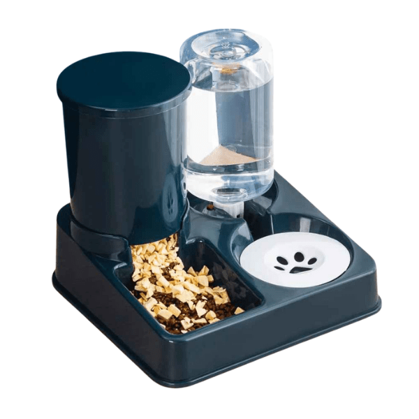 Distributeur de croquettes chat et eau automatique bleu marine - Station2en1™ 