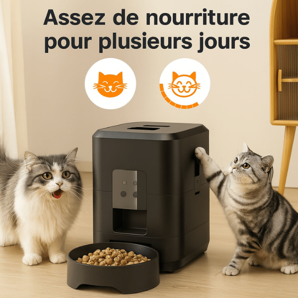 Distributeur de croquettes pour chat autonome autonomie 2L plusieurs jours | CroqTech™