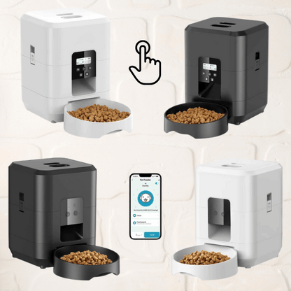Distributeur de croquettes pour chat double choix wifi bouton blanc noir CroqTech™