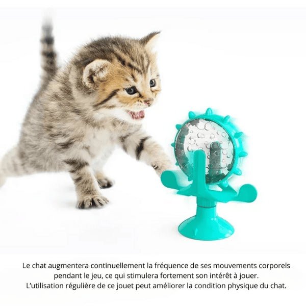 Distributeur de croquettes stimulant jouet bleu amélioration condition comportement WhirlCatFeeder™