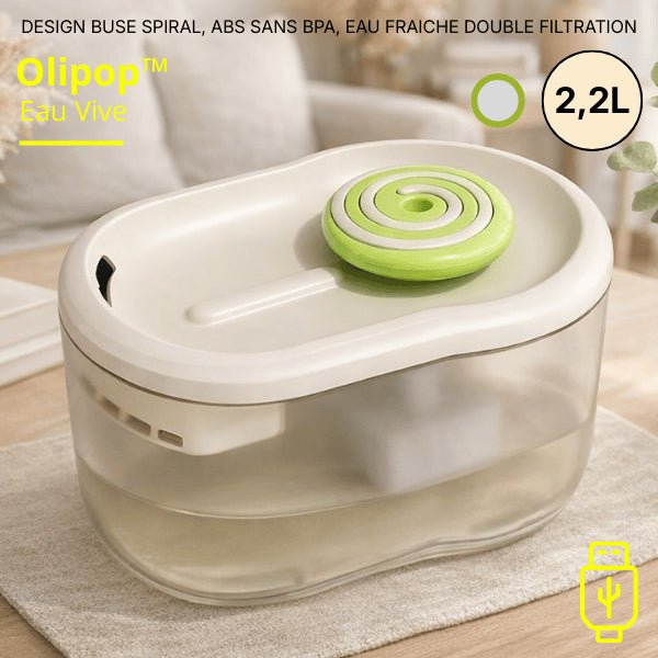 Distributeur eau chat en ABS sans BPA 2,2 litres gris vert avec buse spirale et pompe silencieuse USB - Olipop™