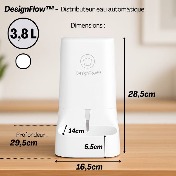 Distributeur eau chat automatique design grande capacité 3,8 litres dimensions compactes DesignFlow™