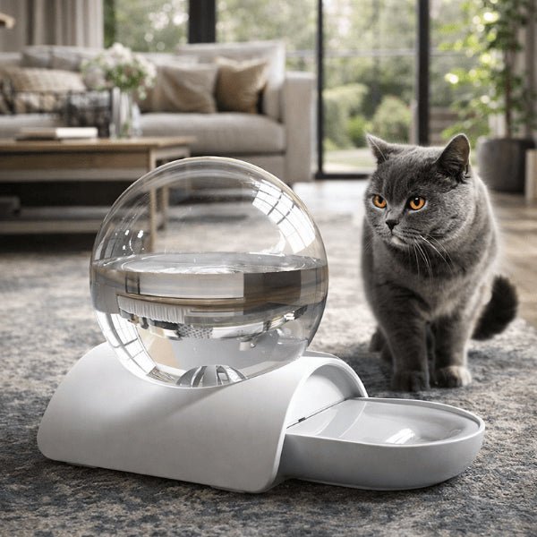 Distributeur eau pour chat sans fil et sans filtre pour une hydratation continue dans un salon moderne