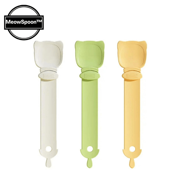 Distributeur nourriture chat trois couleurs gris vert jaune MeowSpoon™