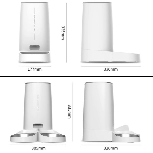 Distributeurs croquettes wifi automatique 1 ou 2 bols inox dimensions CroqLink™