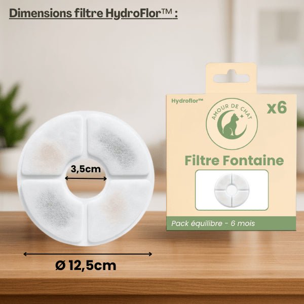 Filtre fontaine à eau chat dimensions avec pack filtre pour fontaine premium Hydroflor™
