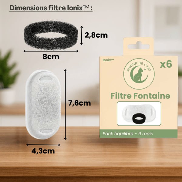 Filtre fontaine chat double haute performance dimensions pack pour fontaine inox Ionix™