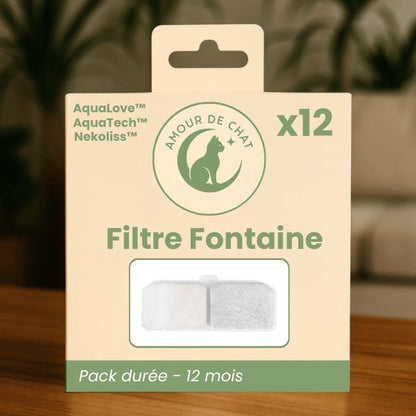Pack filtres par 12 pour 12 mois d'eau pure de la fontaine à eau pour chat multi-jets stimulants