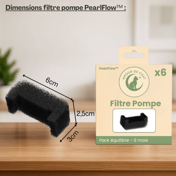 Filtre fontaine eau chat dimensions et pack équilibre 6 mois pour fontaine PearlFlow™